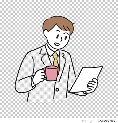 コーヒーを飲みながら書類を読むビジネスマン コーヒーを飲みながら書類を読むビジネスマン 128395703