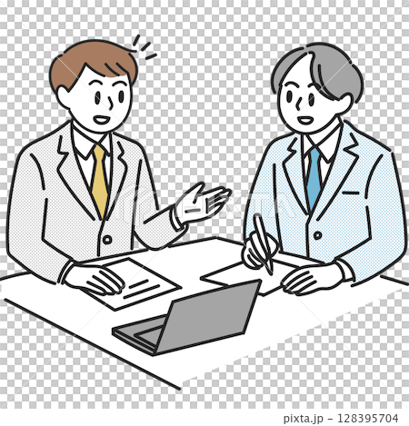会議で話し合う二人のビジネスマンのイラスト 128395704