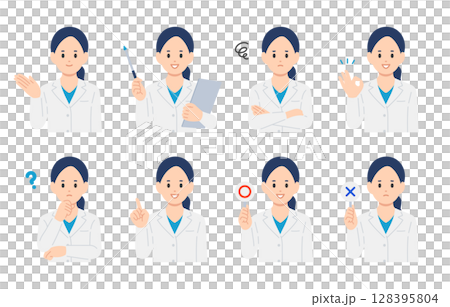 A set of female doctors with various expressions and poses [People vector illustration material] 128395804