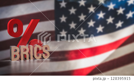 The Brics text on USA flag for Business concept 3d Rendering. The Brics text on USA flag for Business concept 3d Rendering. 128395915