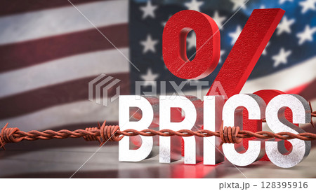 The Brics text on USA flag for Business concept 3d Rendering. The Brics text on USA flag for Business concept 3d Rendering. 128395916