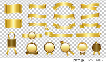 一套金絲帶和獎牌/豪華裝飾框架材料 128396017
