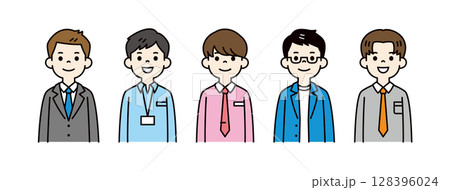 若いビジネスマンの、カラフルな上半身イラスト素材セット_ベクター_カラー 若いビジネスマンの、カラフルな上半身イラスト素材セット_ベクター_カラー 128396024