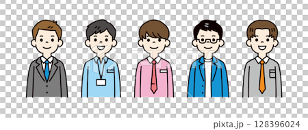 若いビジネスマンの、カラフルな上半身イラスト素材セット_ベクター_カラー 若いビジネスマンの、カラフルな上半身イラスト素材セット_ベクター_カラー 128396024