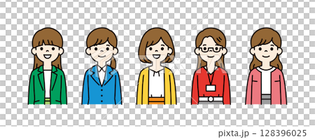 豐富多彩的上半身插畫集年輕商業woman_vector_color 128396025