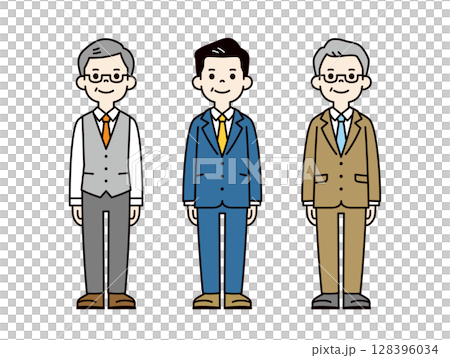 A colorful full-body illustration set of an elderly businessman_Vector_Color 128396034
