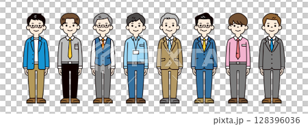 各個年齡層的商人的彩色全身插圖素材集_vector_color 128396036