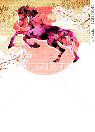 午 年賀状 白馬 背景 午 年賀状 白馬 背景 128396146