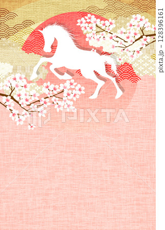 午 年賀状 白馬 背景 午 年賀状 白馬 背景 128396161