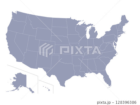 グレー色のアメリカ合衆国の地図（Map of United States of America） 128396386