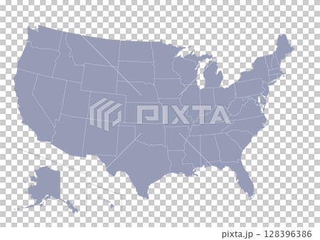 グレー色のアメリカ合衆国の地図（Map of United States of America） 128396386