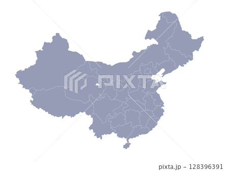 グレー色の中国の行政区分地図　（Map of China） 128396391