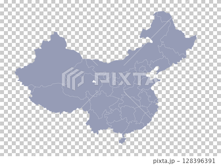 グレー色の中国の行政区分地図　（Map of China） 128396391