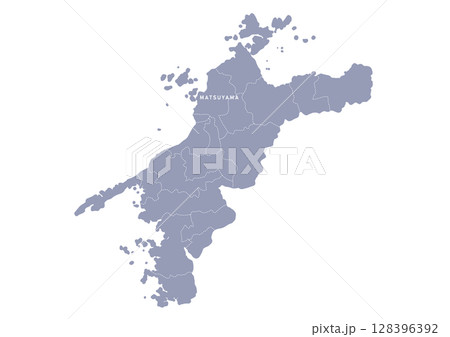 グレー色の愛媛県の行政区分付き地図 グレー色の愛媛県の行政区分付き地図 128396392