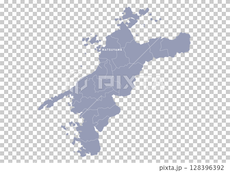 グレー色の愛媛県の行政区分付き地図 グレー色の愛媛県の行政区分付き地図 128396392