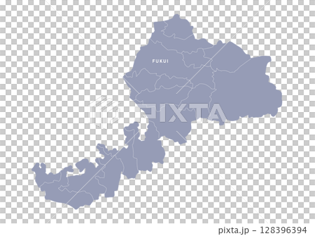 福井縣地圖，行政區劃以灰色顯示 128396394