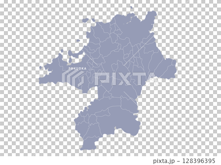 Map of Fukuoka prefecture with administrative divisions in gray Map of Fukuoka prefecture with administrative divisions in gray 128396395