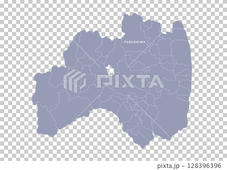 Map of Fukushima prefecture with administrative divisions in gray 128396396