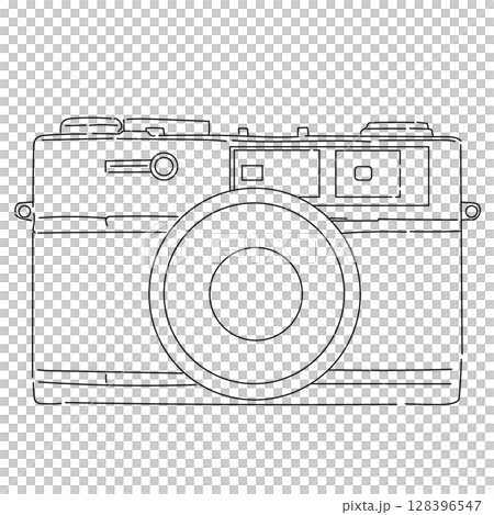 Black and white illustration of a camera with a classic design Black and white illustration of a camera with a classic design 128396547