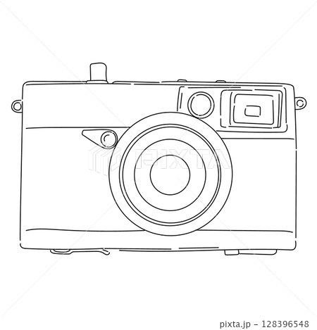 レトロなデザインのカメラの線画イラスト 128396548