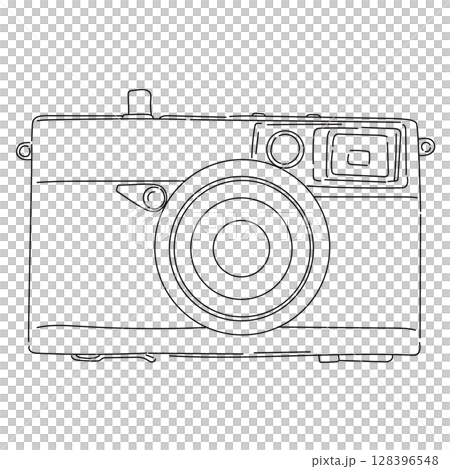 レトロなデザインのカメラの線画イラスト 128396548