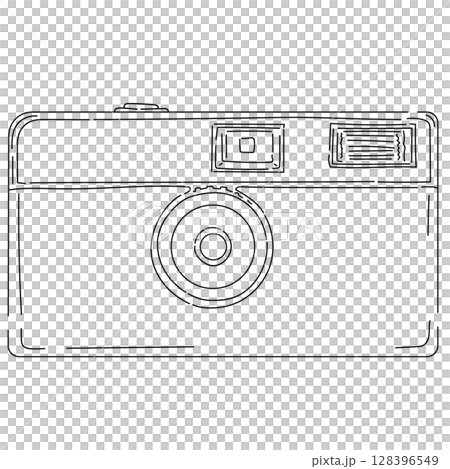 シンプルデザインのクラシックカメラの線画イラスト 128396549
