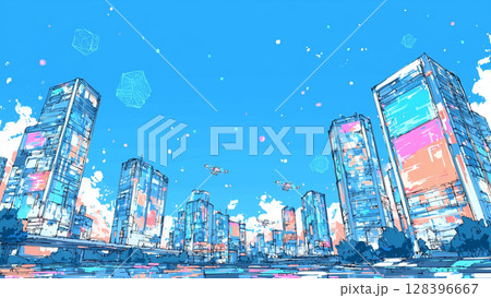 ネオンの背景イラスト、サムネ、Youtube、ブログ、素材、無人 ネオンの背景イラスト、サムネ、Youtube、ブログ、素材、無人 128396667