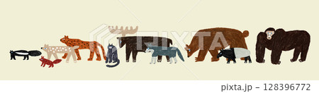 手描きイラスト 動物たちの行列 手描きイラスト 動物たちの行列 128396772