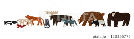 手描きイラスト　動物たちの行列 128396773