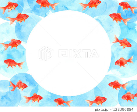 金魚と水面の夏フレーム 128396884