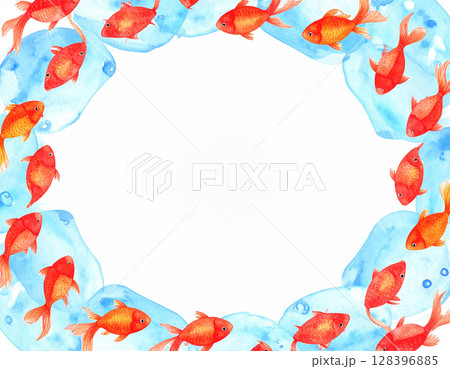 金魚と水面の夏フレーム 128396885