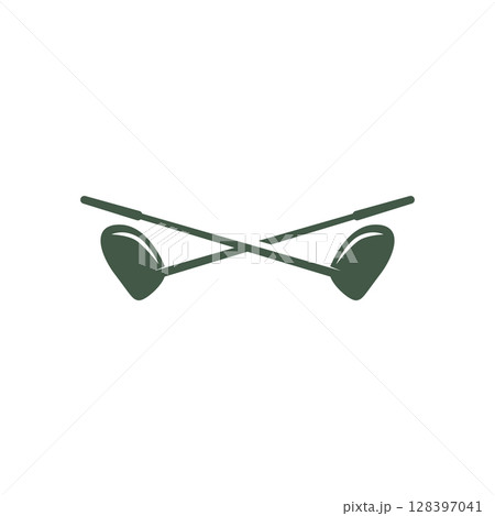 golf logo design outdoor sport with simple design of ball and golf stick minimalist black silhouette as symbol illustration template of sport branch 128397041