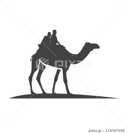 desert animal design sahara silhouette logo camel simple modern concept vintage caravan camel illustration template symbol brand product business 128397098