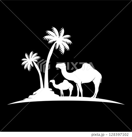 desert animal design sahara silhouette logo camel simple modern concept vintage caravan camel illustration template symbol brand product business 128397102