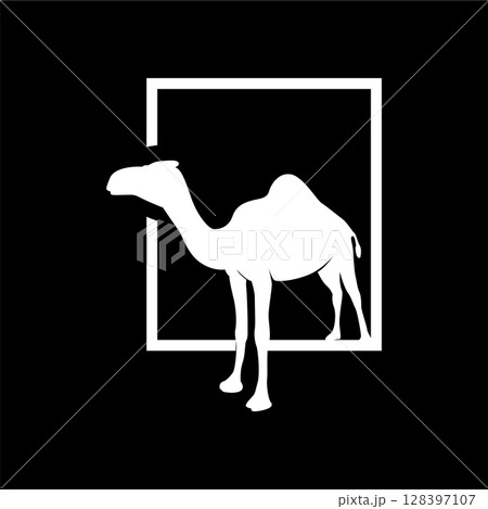 desert animal design sahara silhouette logo camel simple modern concept vintage caravan camel illustration template symbol brand product business 128397107