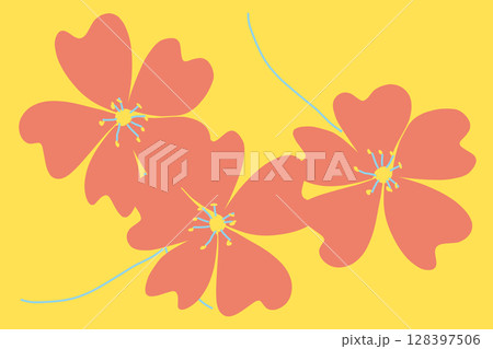 遊び心がいっぱい - ふんわりポップな手描きのお花 128397506