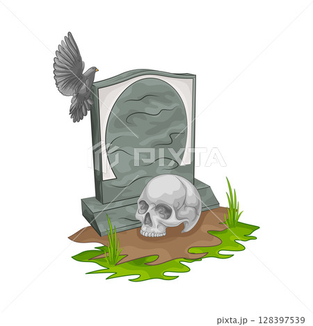 Illustration of skull on the grave 128397539