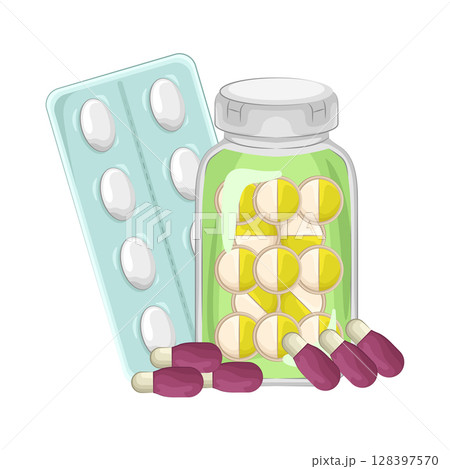 Illustration of various types of medicine Illustration of various types of medicine 128397570