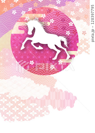 午　年賀状　白馬　背景 128397795
