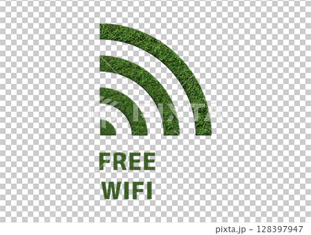 Wi-Fiマーク ロゴ ロゴマーク 緑色の芝生のフリーwifiのイラスト ピクトグラム 128397947