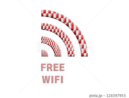 Wi-Fiマーク ロゴ ロゴマーク 赤い市松模様のフリーwifiのイラスト ピクトグラム Wi-Fiマーク ロゴ ロゴマーク 赤い市松模様のフリーwifiのイラスト ピクトグラム 128397953