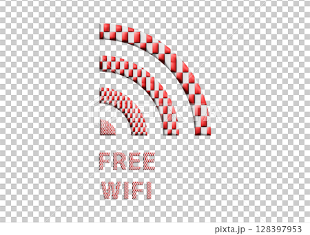 Wi-Fiマーク ロゴ ロゴマーク 赤い市松模様のフリーwifiのイラスト ピクトグラム Wi-Fiマーク ロゴ ロゴマーク 赤い市松模様のフリーwifiのイラスト ピクトグラム 128397953
