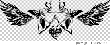 Stylish symmetrical tribal mark of an angel Stylish symmetrical tribal mark of an angel 128397957