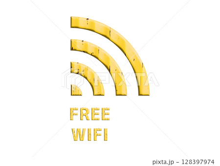 Wi-Fiマーク ロゴ ロゴマーク 黄色いのフリーwifiのイラスト ピクトグラム 128397974