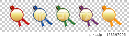 一組金牌，帶有 5 種顏色的絲帶（紅色、藍色、綠色、紫色、橙色）/獎項、獎品、圖標材料 128397996