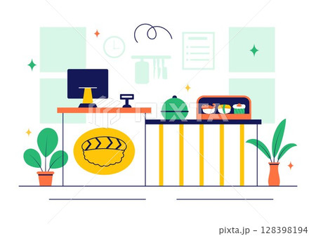 Sushi Bar Vector Illustration Featuring Japanese Asian Food or Restaurant with Sashimi and Rice Served with Soy Sauce and Wasabi in a Flat Background Sushi Bar Vector Illustration Featuring Japanese Asian Food or Restaurant with Sashimi and Rice Served with Soy Sauce and Wasabi in a Flat Background 128398194