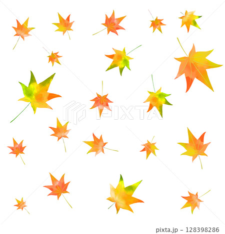秋カラフル水彩風の紅葉したモミジのイラスト背景素材　パターン　pngベクター 128398286