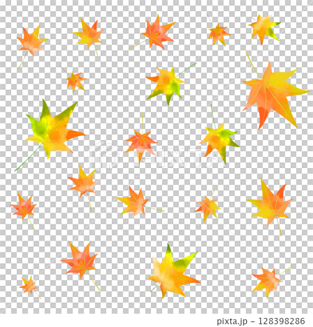 秋カラフル水彩風の紅葉したモミジのイラスト背景素材　パターン　pngベクター 128398286