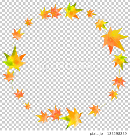 Autumn leaves watercolor circle frame illustration material colorful orange yellow yellow-green png vector 128398289