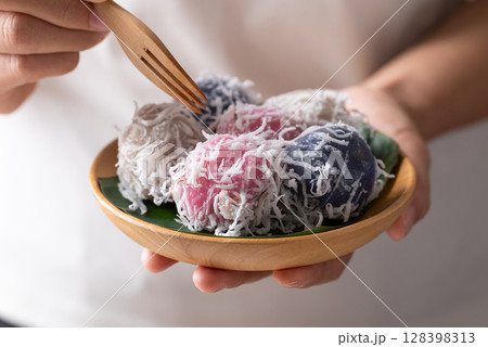 Thai coconut ball (Khanom Tom), Traditional Thai dessert Thai coconut ball (Khanom Tom), Traditional Thai dessert 128398313